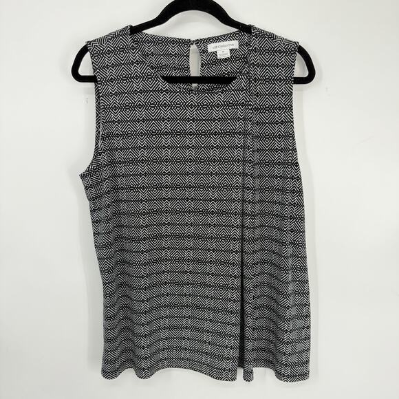 Liz Claiborne Sleeveless Top Size XL Slinky Knit Black White Pattern Pleated - Picture 9 of 9